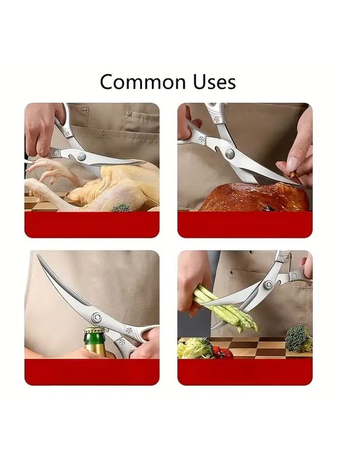 5 Pieces Curved Blade BBQ Scissors And Tongs Set Professional Outdoor Cooking Kit Heat Resistant Grilling Tools Sharpener Included Easy Chicken Bone Cutting - Image 5