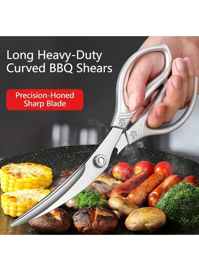 5 Pieces Curved Blade BBQ Scissors And Tongs Set Professional Outdoor Cooking Kit Heat Resistant Grilling Tools Sharpener Included Easy Chicken Bone Cutting - Image 1