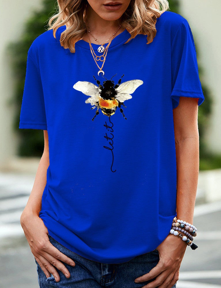wish independent station bee fun pattern printed short sleeve t-shirt for women - Image 1