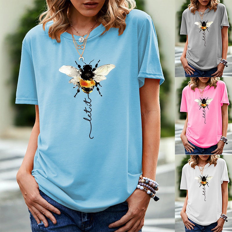 wish independent station bee fun pattern printed short sleeve t-shirt for women - Image 2