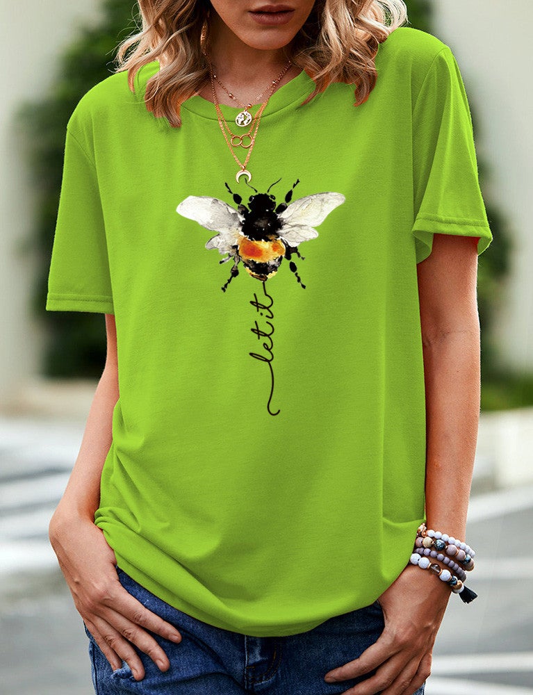wish independent station bee fun pattern printed short sleeve t-shirt for women - Image 5