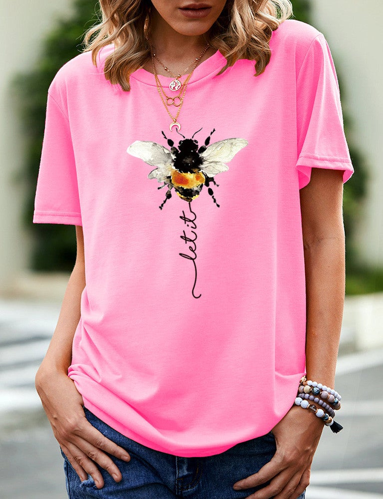 wish independent station bee fun pattern printed short sleeve t-shirt for women - Image 4