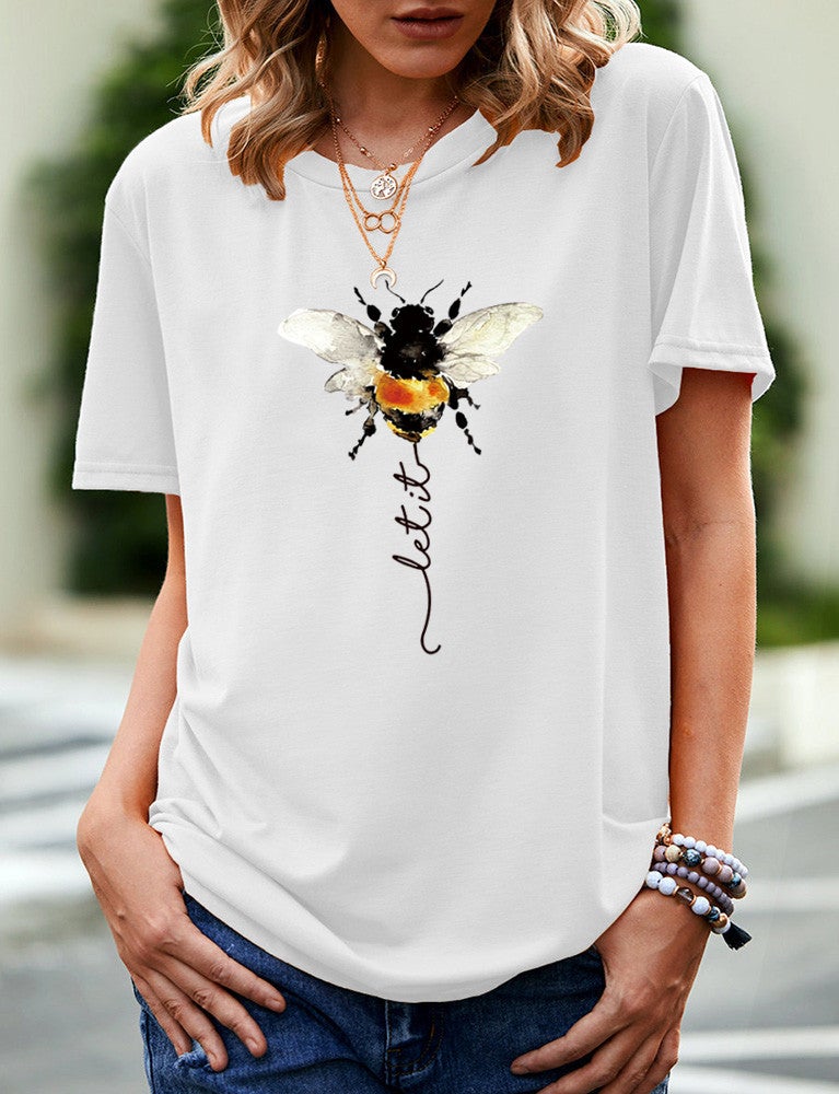 wish independent station bee fun pattern printed short sleeve t-shirt for women - Image 3