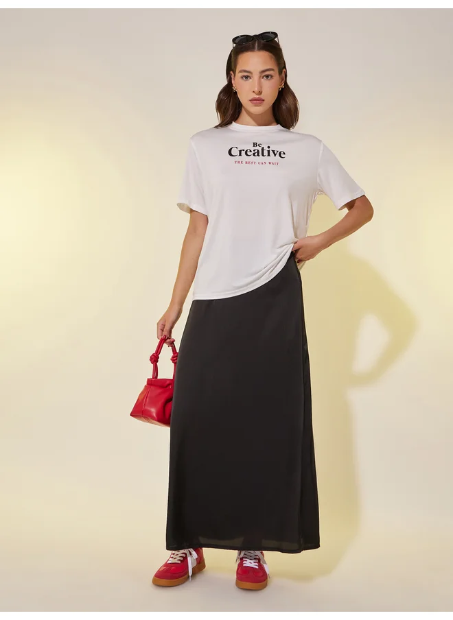 تايك تو Take Two Slogan Print Round Neck T-Shirt