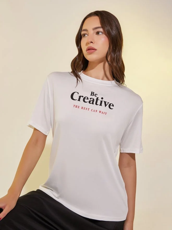 Take Two Take Two Slogan Print Round Neck T-Shirt