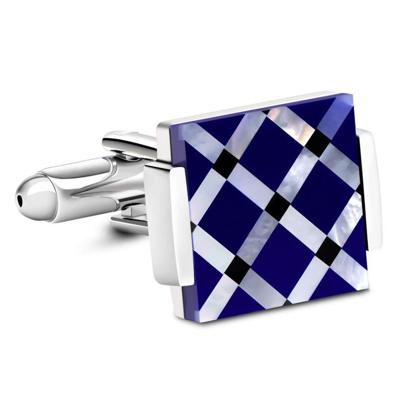 VIILOCK Business Wedding Mother of Pearl Cufflinks for Men Unique Onyx Stripe Tuxedo Cuff links Mens (Cross Pattern) - Image 4