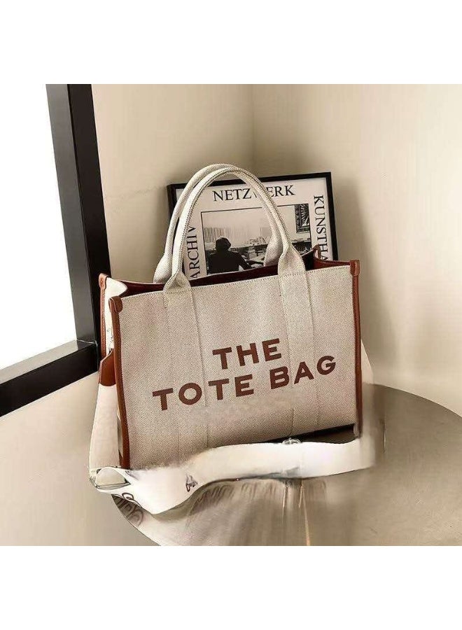 THE TOTE BAG  Carry-on canvas Bags,Zipper type Silver hardware with long belt strap size 40cm