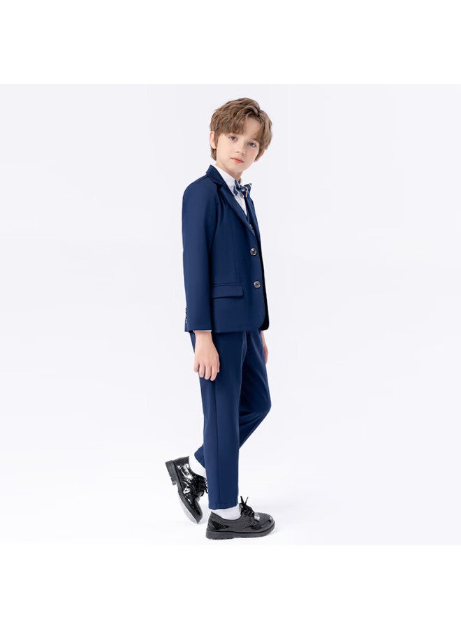 Luobobeibei Boys' Solid Color Suit Set For Children's Flower Boys, Small And Medium-sized Children's Formal Wear, Navy Blue Five-piece Set, Size 130 - Image 4