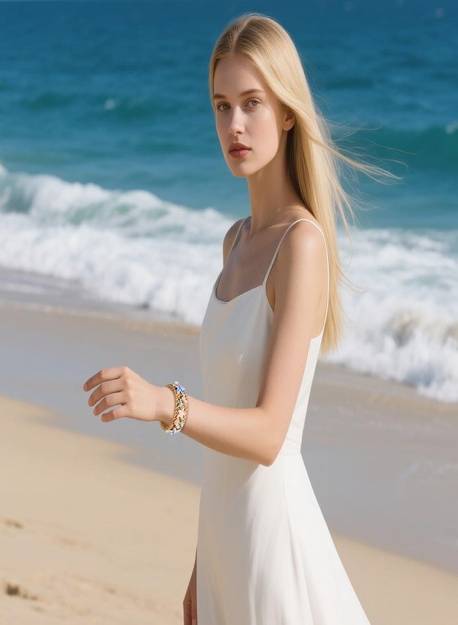 NLCAC Seashell Starfish Rattan Cuff Bracelet Statement Bohemian Chunky Rattan Bangle Summer Beach Party Outfits for Women - Image 3