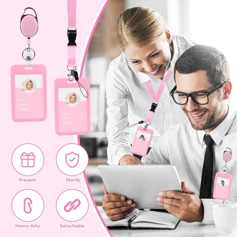 مجموعة حامل بطاقة عمودي وردي مع حبل طويل متوافٍ - حامل بطاقة شهادة مكتبية ومفتاح وغطاء حماي لطيف لبطاقة الصورة والأسماء والعلامات التجارية - Image 4