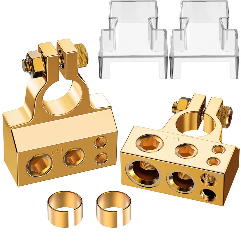 COROTC Battery Terminal Connectors 04810 Gauge AWG Battery Terminal Positive Negative Battery Terminals with 2 Clear Covers and Shims Battery Connectors for Car Marine Truck Motorcycle - Image 3