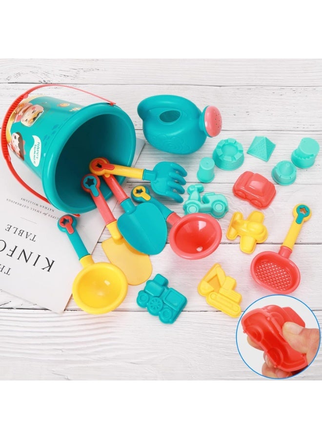 18 PCS Beach Toys Set for Kids, Sand Toys with Buckets, Watering Cans, Shovels, Rakes, Castle, Digger, Car Molds and Reusable Mesh Bag, Outdoor Fun Sand Tools for Toddler Children Boys Girls - Image 5