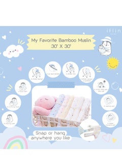 Iflin Baby My Favorite Bamboo Muslin 30"x30" (4 Pcs.) - Playful Blue  - Image 3