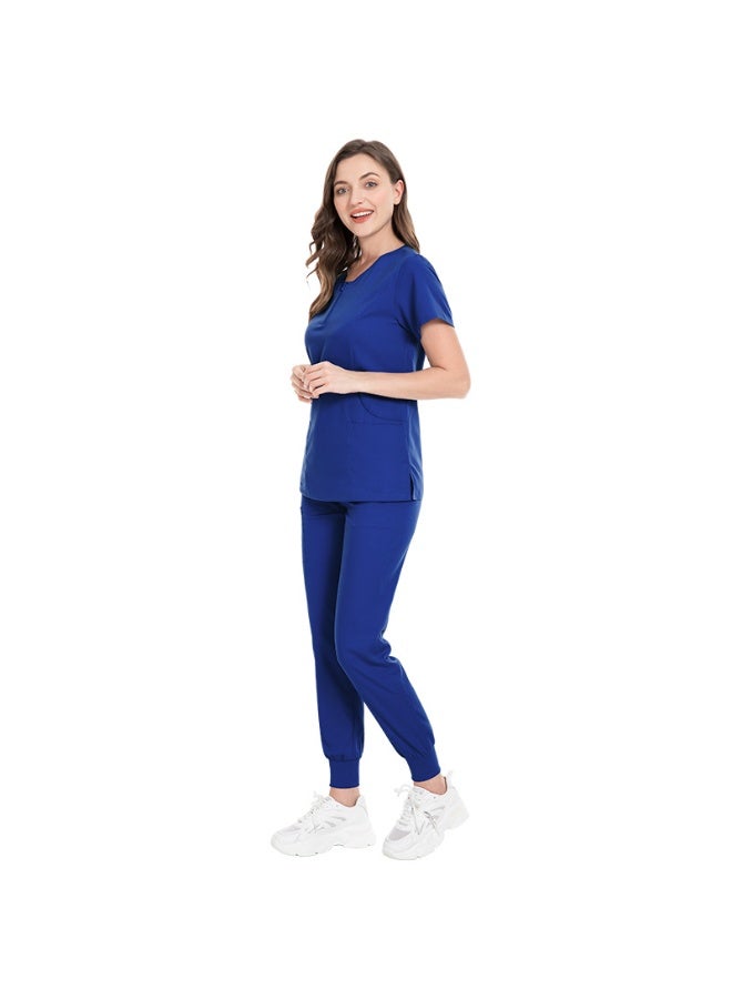NIBEMINENT Medical Scrubs Set Nurse Uniforms Women Surgical Suit Zip V-neck Pocket Tops+Jogger Pants Hospital Dental Clinic Doctor Workwear - Image 1