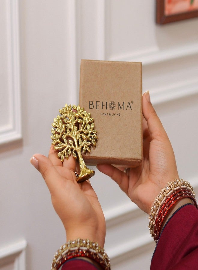 BEHOMA شجرة كالبفريكشا من النحاس الخالص 100% من بيهوما مع طيور | تحفة فنية لشجرة الحياة لتزيين لوحة القيادة في السيارة والطاولة (8.5 سم) | تمثال كالبفريكشا لجلب الحظ وفقًا لفنون فاستو وفنغ شوي، هدية للمنزل والعبادة - Image 5