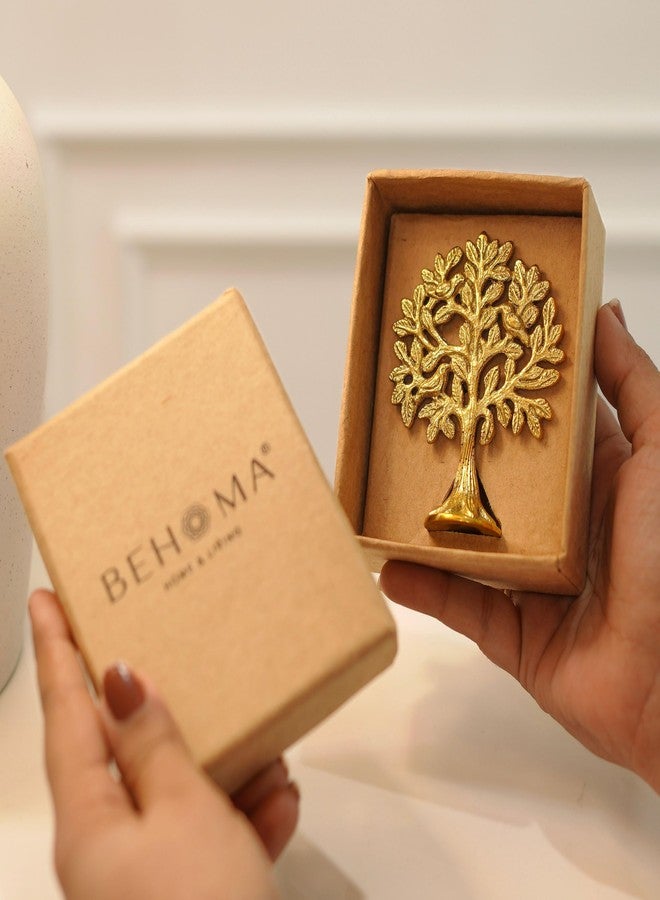 BEHOMA شجرة كالبفريكشا من النحاس الخالص 100% من بيهوما مع طيور | تحفة فنية لشجرة الحياة لتزيين لوحة القيادة في السيارة والطاولة (8.5 سم) | تمثال كالبفريكشا لجلب الحظ وفقًا لفنون فاستو وفنغ شوي، هدية للمنزل والعبادة - Image 1