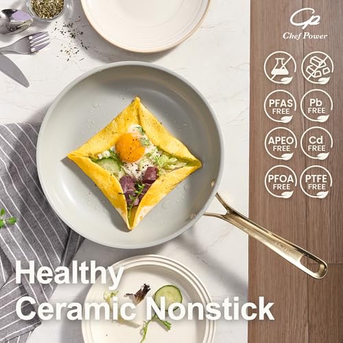 Chef Power Ceramic Frying Pan with Stainless Steel handle 5Pcs Set, Non Stick Grill Pan Set, Dishwasher and Oven Safe, Light Purple and Granite Grey - Image 3