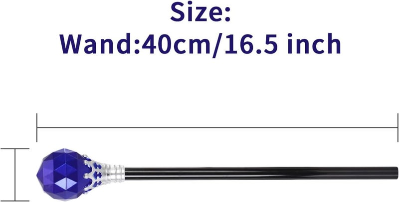 GANPUB Royal Blue Halloween Cosplay Plastic Diamonds Crown Wand King Queen Price Princess Role Play Sceptre Dress-Up Accessories - Image 1