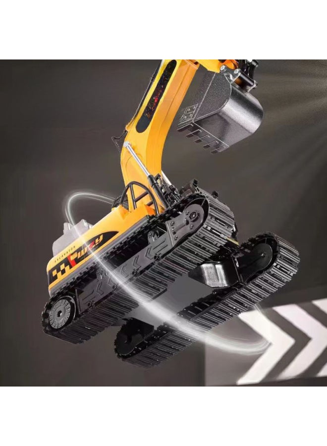 Large Alloy Children's Remote Control Car Excavator Toy Car Boy Electric Excavator Engineering Car Excavator Cross-border-Color:Adult Arm 3-section Independent Control 15-way-yellow-alloy Bucket 【co - Image 4
