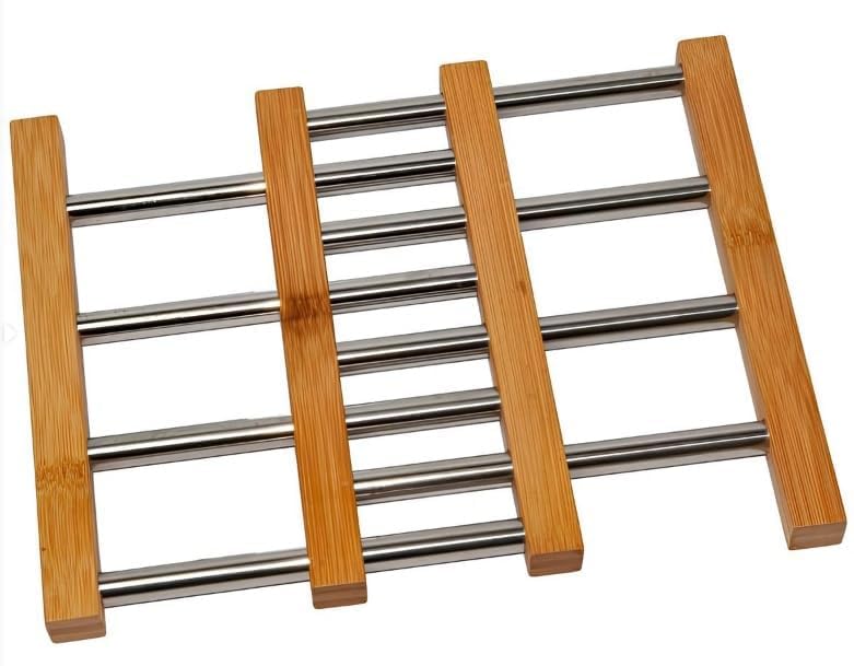 Vroxy Wooden Hot Pot Stand Bamboo and Stainless Steel Pot Trivet Hot Utensils in Kitchen, Vessel Stand Extendable Trivetfor Kitchen Dining Table (1Pcs) - Image 5