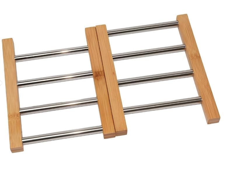 Vroxy Wooden Hot Pot Stand Bamboo and Stainless Steel Pot Trivet Hot Utensils in Kitchen, Vessel Stand Extendable Trivetfor Kitchen Dining Table (1Pcs) - Image 4