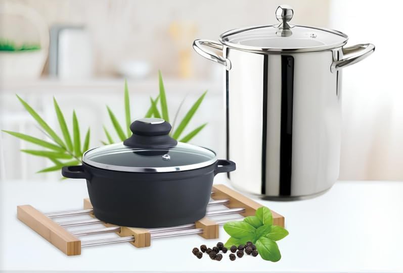 Vroxy Wooden Hot Pot Stand Bamboo and Stainless Steel Pot Trivet Hot Utensils in Kitchen, Vessel Stand Extendable Trivetfor Kitchen Dining Table (1Pcs) - Image 3