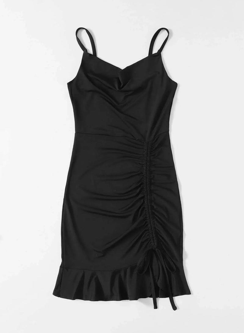Drawstring Front Ruffle Hem Cami Dress  - Image 4
