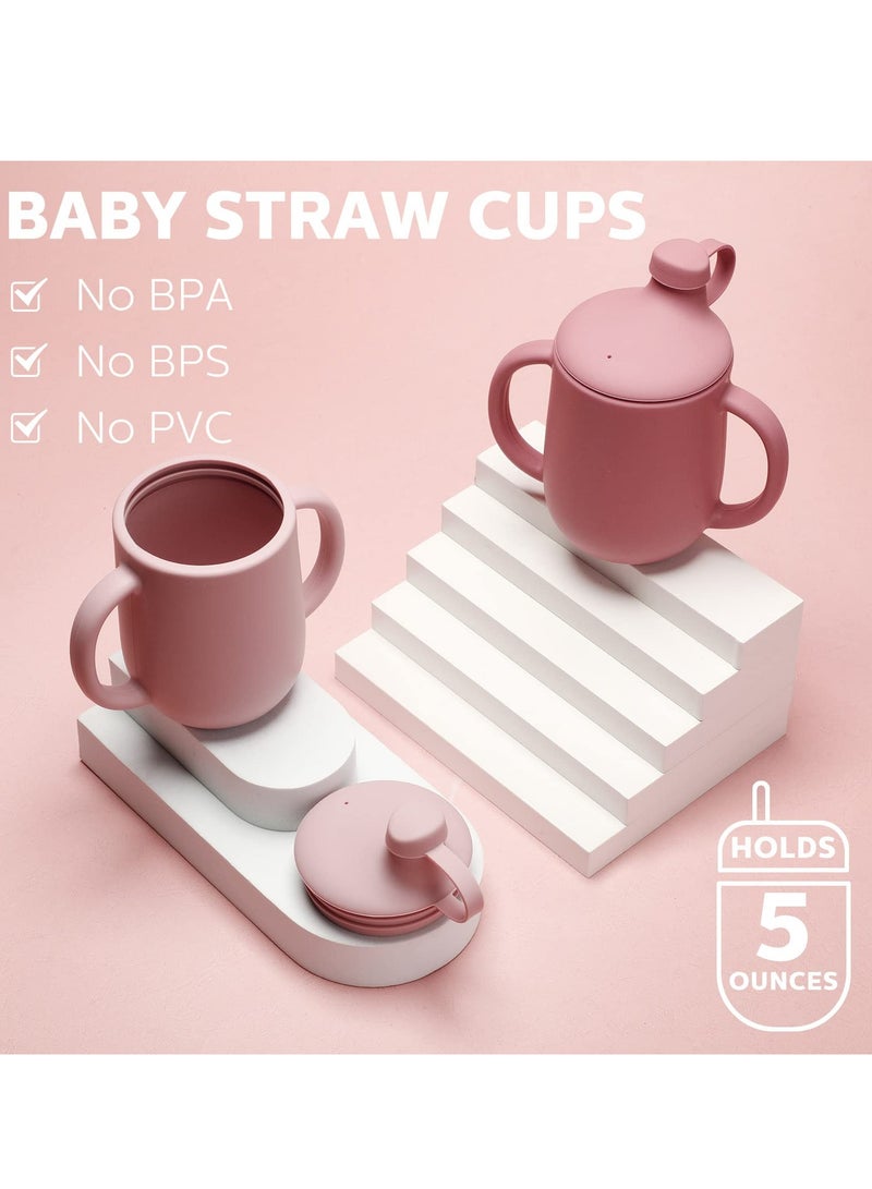 Silicone Sippy Cups for Babies, Soft Spill-Proof Training Cups with Double Handles and Spout Lid, Easy Grip for Toddlers 6 Months+, 5 oz (Rosy Pink) - Set of 2 - Image 2