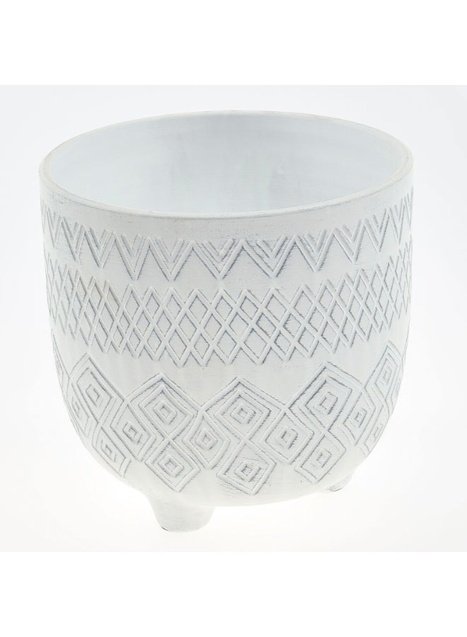 Generic Geometric Lines Planter Vase (Plant Pot), with a hole at the bottom and 3 non-slip stickers to prevent movement, (Length 17cm x Width 17cm x Height 17cm), made of pottery, color white.  - Image 2
