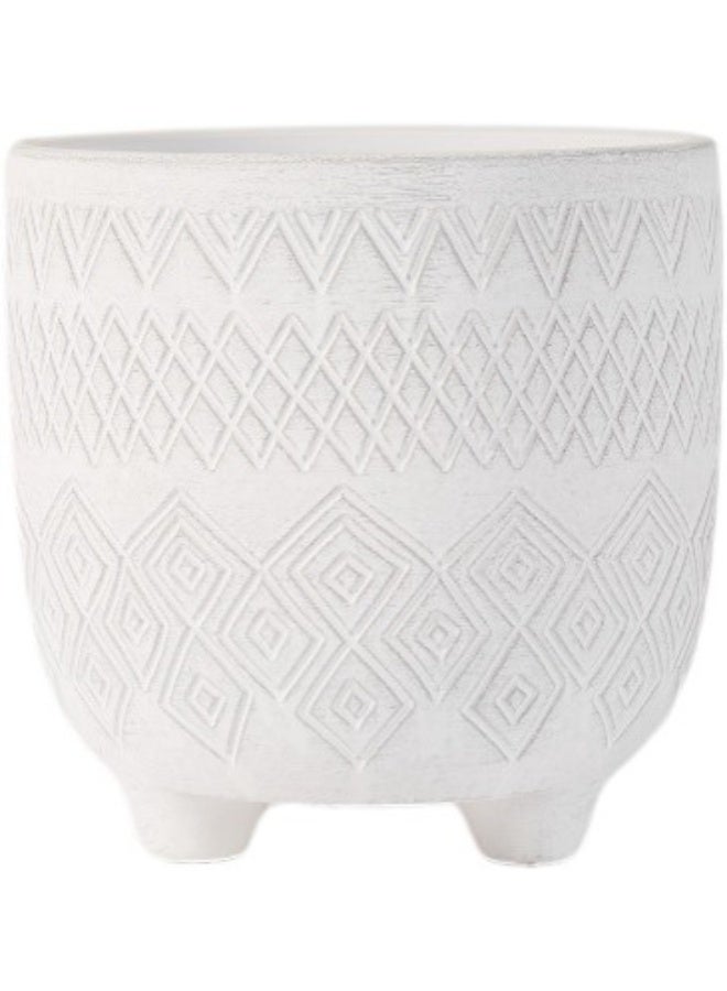 Generic Geometric Lines Planter Vase (Plant Pot), with a hole at the bottom and 3 non-slip stickers to prevent movement, (Length 17cm x Width 17cm x Height 17cm), made of pottery, color white.  - Image 3