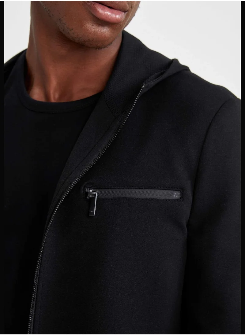 ديفاكتو Zip Up Pocketed Hooded Blazer