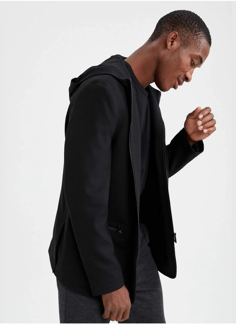 ديفاكتو Zip Up Pocketed Hooded Blazer