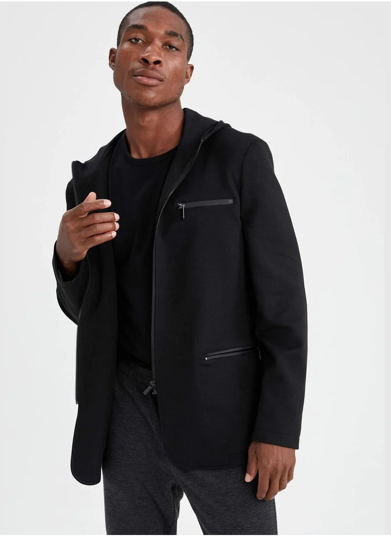 ديفاكتو Zip Up Pocketed Hooded Blazer