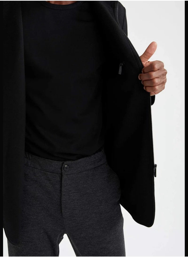 ديفاكتو Zip Up Pocketed Hooded Blazer