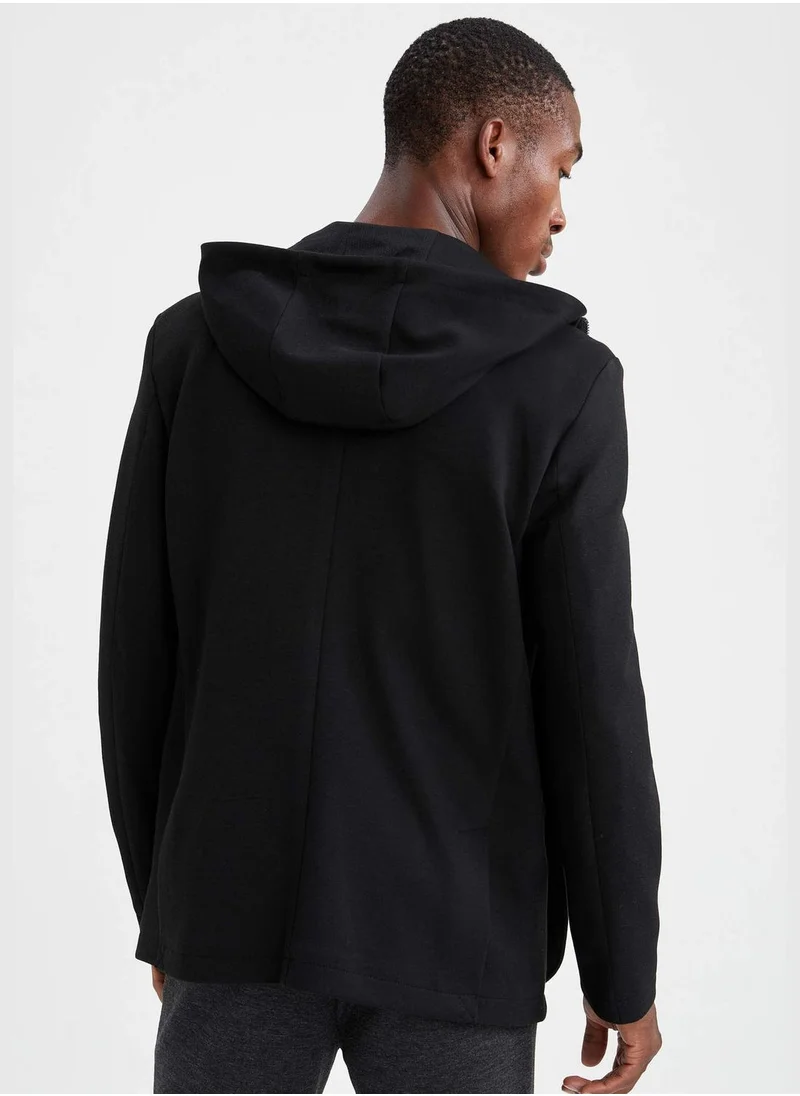 ديفاكتو Zip Up Pocketed Hooded Blazer