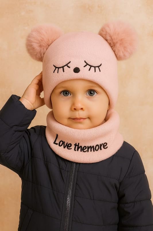 Krystle Toddler Knit Beanie and Scarf Set – Winter Warm Baby Hat with Pom Poms & Cozy Neck Warmer for Boys & Girls (Pink,6 Months-3 Years) - Image 4