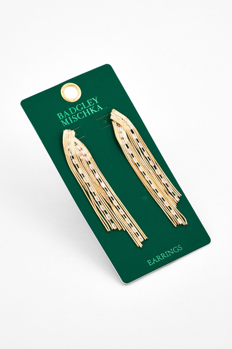 Badgley Mischka Women Snake And Baguette Rhine Stone Chain Dangling Earrings, Gold - Image 1