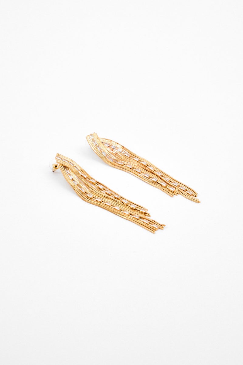Badgley Mischka Women Snake And Baguette Rhine Stone Chain Dangling Earrings, Gold - Image 2