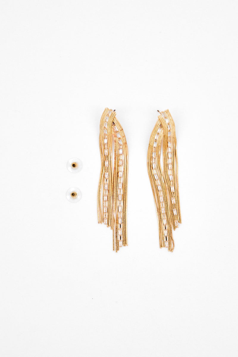 Badgley Mischka Women Snake And Baguette Rhine Stone Chain Dangling Earrings, Gold - Image 3