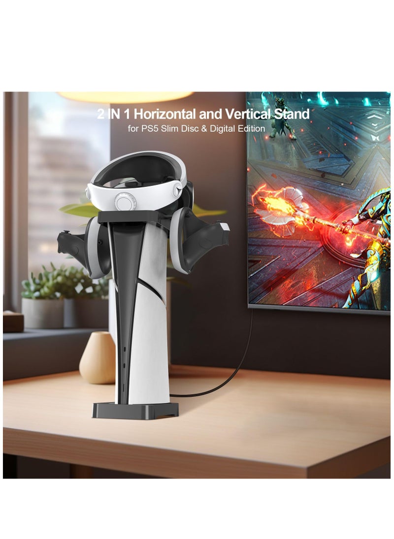 Generic - PS5 Slim Stand Vertical 2-in-1 Horizontal Vertical Stand for PS5 Slim Disc & Digital Edition Console & PS 5 VR 2 Devices Hard ABS Base Stand Holder for PS5 Slim Console (Black) - Image 1