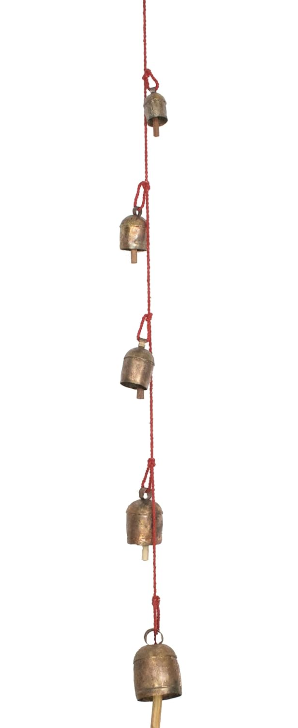 Ethnics of Kutch Ethnics of Kutch Hand Made Metal Bells Wrought Iron CopperZinc Coated Home Dcor Chimes Cow Bell SA RE GA MA String Bell 5 Bells 56 cms Length Colour Copper BEL0121 - Image 1