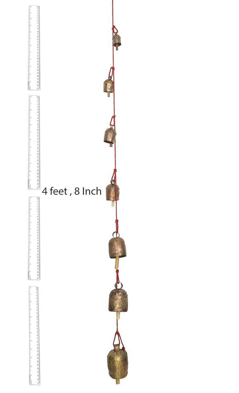 Ethnics of Kutch Ethnics of Kutch Hand Made Metal Bells Wrought Iron CopperZinc Coated Home Dcor Chimes Cow Bell SA RE GA MA String Bell 5 Bells 56 cms Length Colour Copper BEL0121 - Image 5