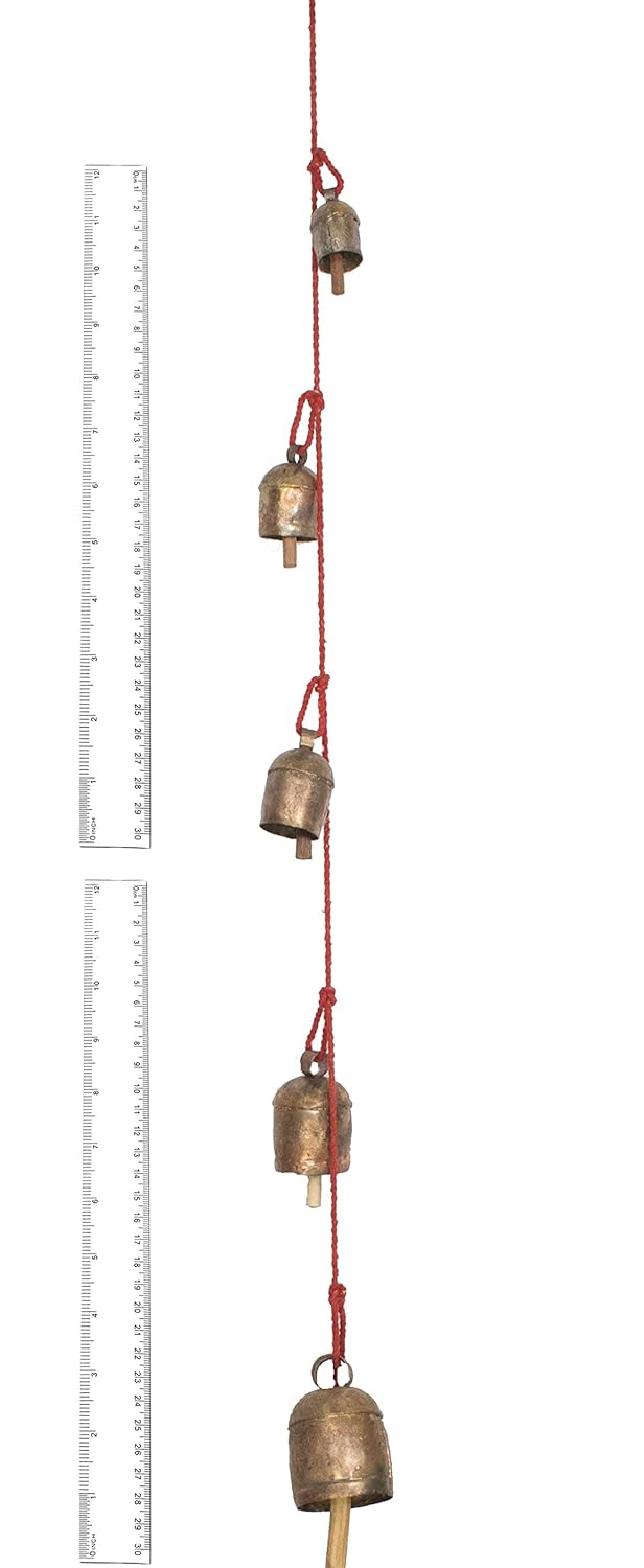 Ethnics of Kutch Ethnics of Kutch Hand Made Metal Bells Wrought Iron CopperZinc Coated Home Dcor Chimes Cow Bell SA RE GA MA String Bell 5 Bells 56 cms Length Colour Copper BEL0121 - Image 4