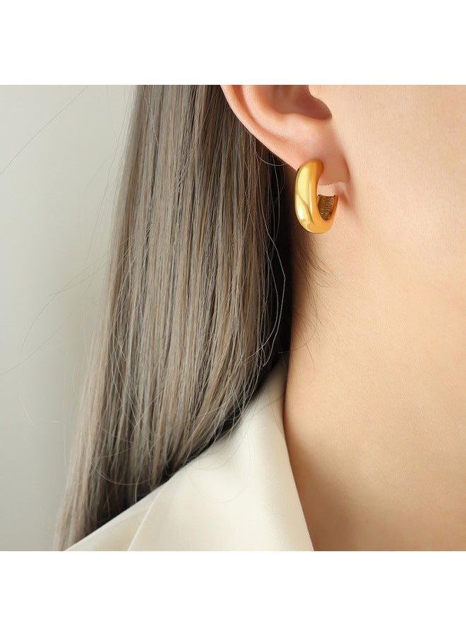 French Minimalist Style Retro C-shaped Earrings For Women, Fashionable Titanium Steel Plated With 18k Real Gold, Versatile And Color-preserving Earrings