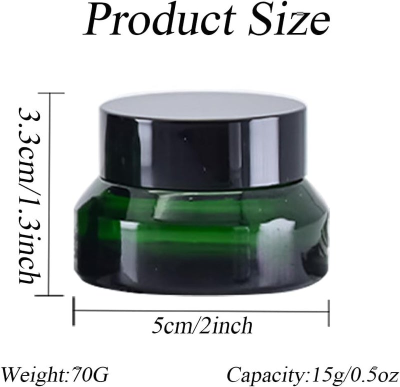 Quupy 2PCS 15ml 0.5 OZ Empty Refillable Matt Green Frosted Glass Cosmetic Jar Containers With Inner Liner Luxury Cosmetic Sample Pot BB CC Cream DIY Beauty Tools Accessories Portable Make Up Travel Bottles - Image 2