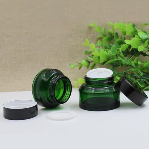 Quupy 2PCS 15ml 0.5 OZ Empty Refillable Matt Green Frosted Glass Cosmetic Jar Containers With Inner Liner Luxury Cosmetic Sample Pot BB CC Cream DIY Beauty Tools Accessories Portable Make Up Travel Bottles - Image 4