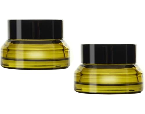 Quupy 2PCS 15ml 0.5 OZ Empty Refillable Matt Green Frosted Glass Cosmetic Jar Containers With Inner Liner Luxury Cosmetic Sample Pot BB CC Cream DIY Beauty Tools Accessories Portable Make Up Travel Bottles - Image 1