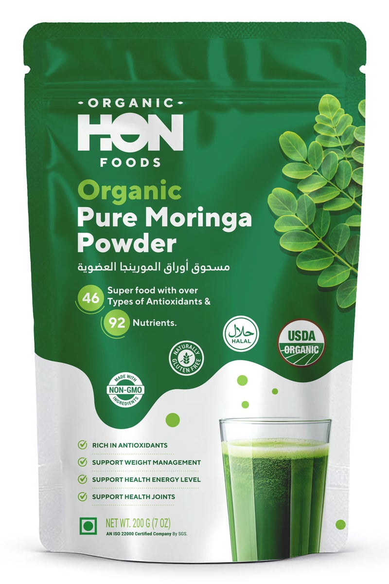 HON FOODS Moringa Powder Organic - Moringa Oleifera - USDA Certified Organic Moringa Powder for Immunity, Digestion & Energy - Pack of 200 gm - Image 1