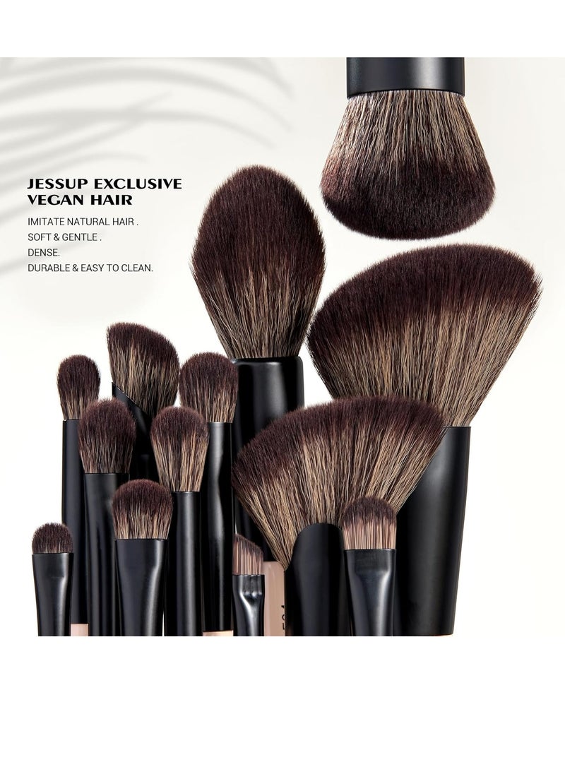 Jessup Jessup Makeup Brushes Set 7pcs Double Sided Makeup Brushes for Foundation Concealer Blush Eyeshadow Contour Bronzer Powder Blending Eyebrow Eyeliner, Cruelty-Free Make up Brushes Peach Dust T600  - Image 2