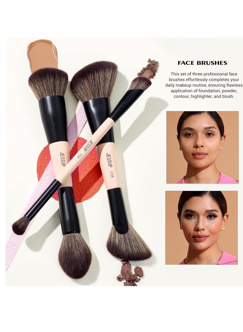 Jessup Jessup Makeup Brushes Set 7pcs Double Sided Makeup Brushes for Foundation Concealer Blush Eyeshadow Contour Bronzer Powder Blending Eyebrow Eyeliner, Cruelty-Free Make up Brushes Peach Dust T600  - Image 4